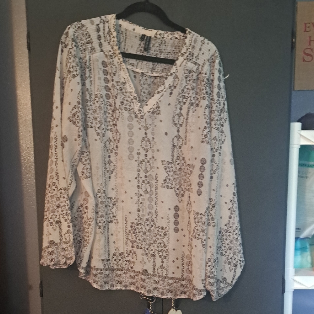 Maurices Cream and Brown Patterned Blouse